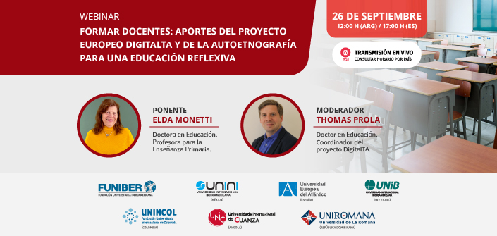 UNEATLANTICO organiza el webinar «Formar docentes: aportes del proyecto europeo Digital y de la autoetnografía para una educación reflexiva»